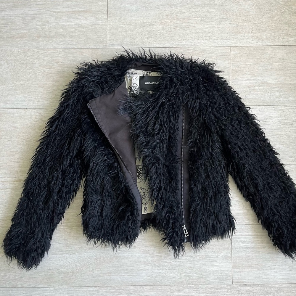 Zadig & Voltaire black Vianna Faux Fur zip jacket coat. Size Small. - Picture 10 of 15